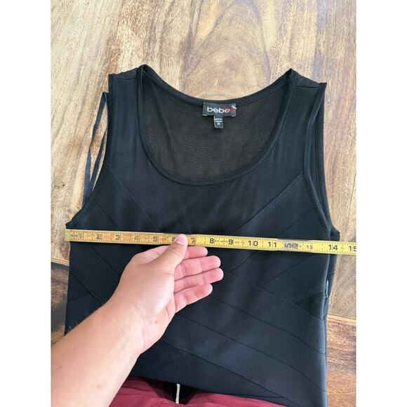 Bebe Women's Black Scoop Neck Mini Bandage Bodycon Dress Size Medium - Picture 3 of 5